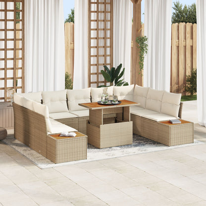 Tuinbank Set Set Van 6 Beige Riet Tuinmeubelen Rechthoekig