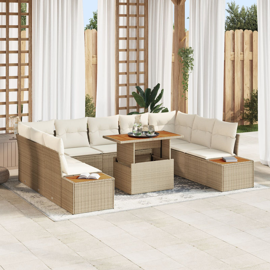 Tuinbank Set Set Van 6 Beige Riet Tuinmeubelen Rechthoekig