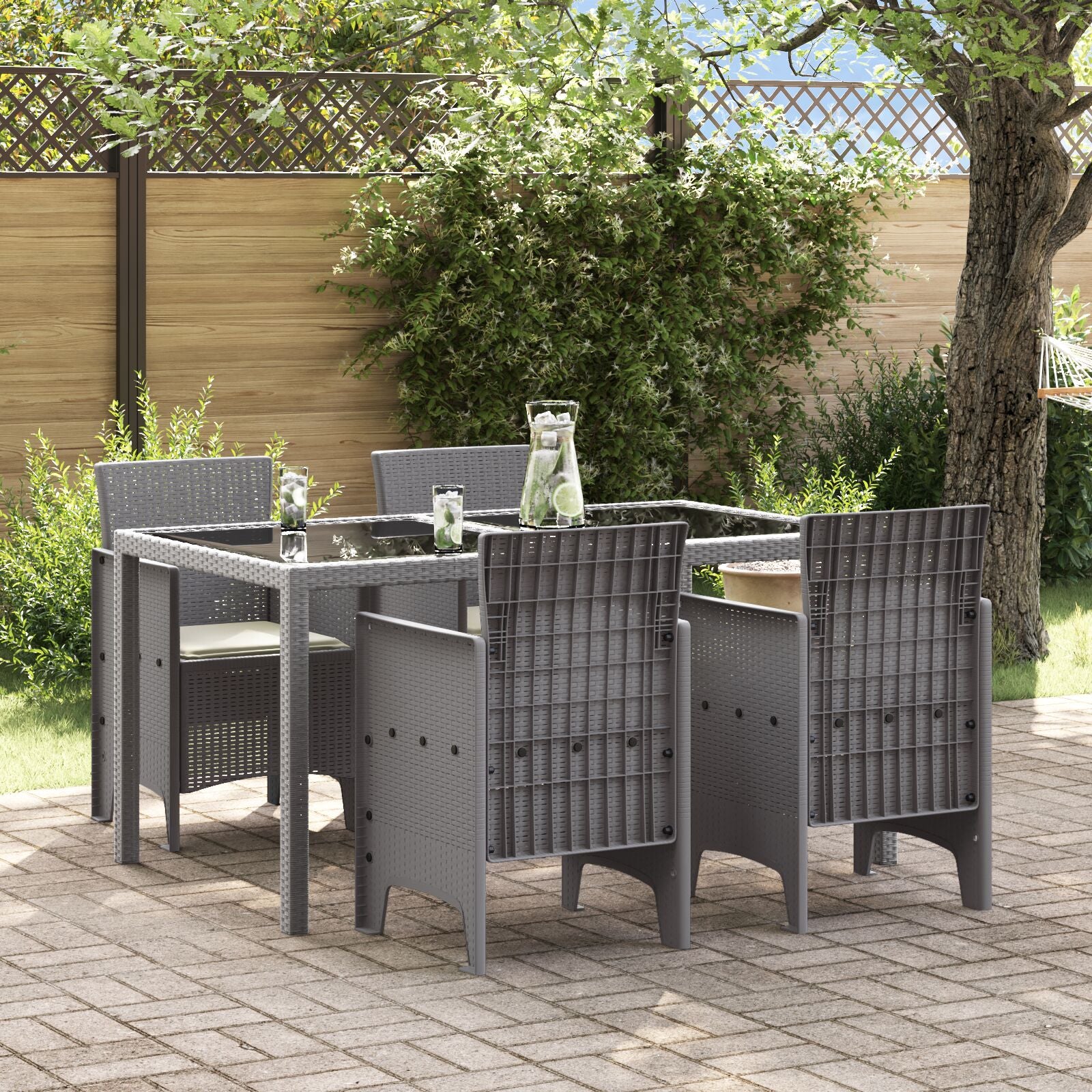Tuinstoel Set Van 4 Met Crème Kussens Crème wit Lichtgrijs