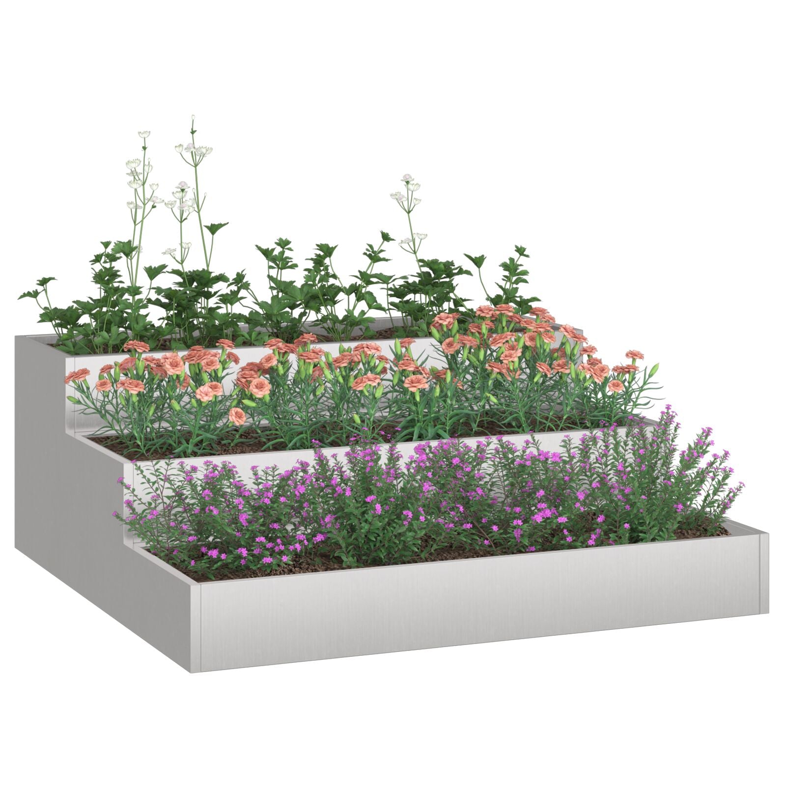 Tuin Plantenbak 3-Niveau 90 x 90 x 35 cm Roestvrijstaal