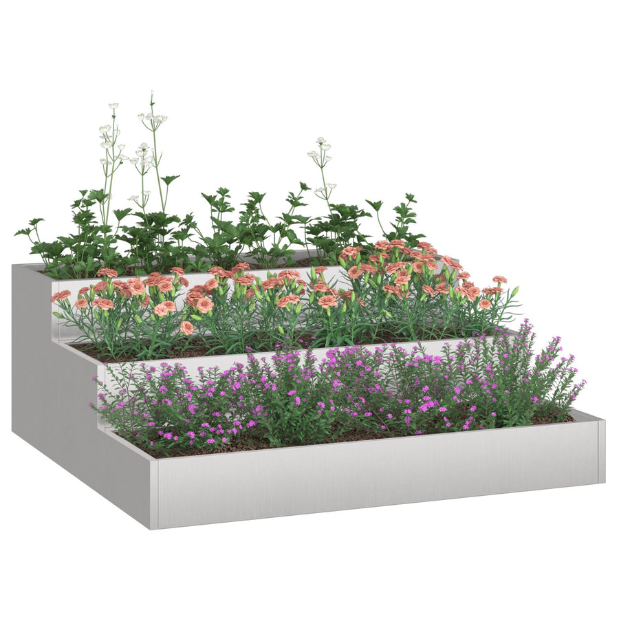 Tuin Plantenbak 3-Niveau 90 x 90 x 35 cm Roestvrijstaal