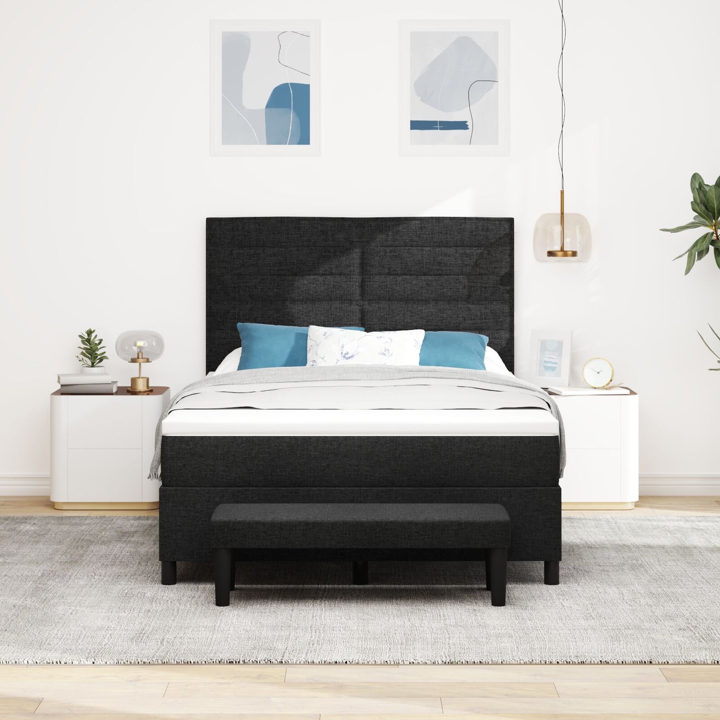 Boxspringbed Met Matras En Bank Stof Zwart 140 x 190 cm Lijnen ontwerp
