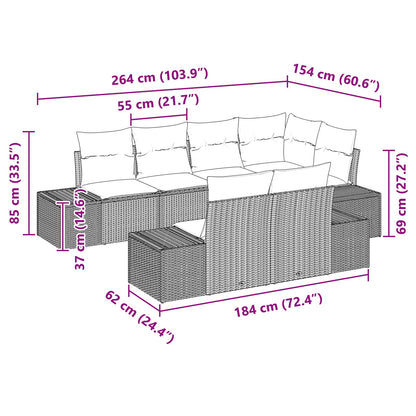 7 Delige Tuin Sofa Set Met Kussens Zwart Poly Rattan