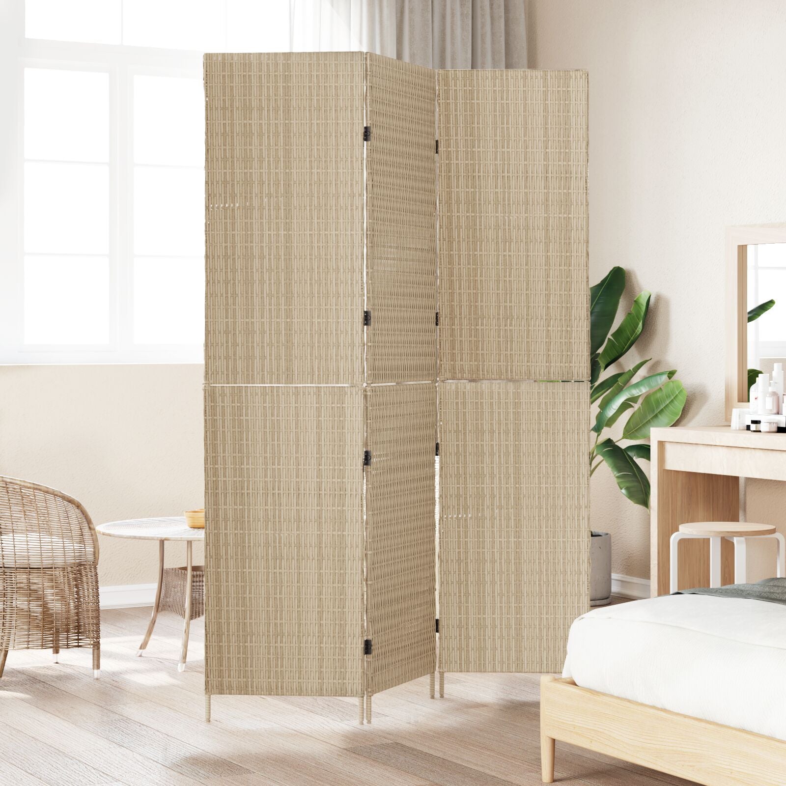 Kamerscherm Hout Groot Opvouwbaar Kamerscherm 180 cm Beige 3 panelen