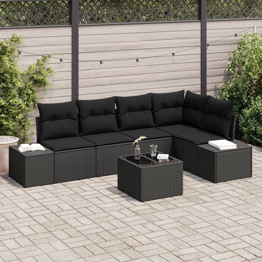 6-Delige Tuin Sofa Set Met Kussens Beige Poly Rattan