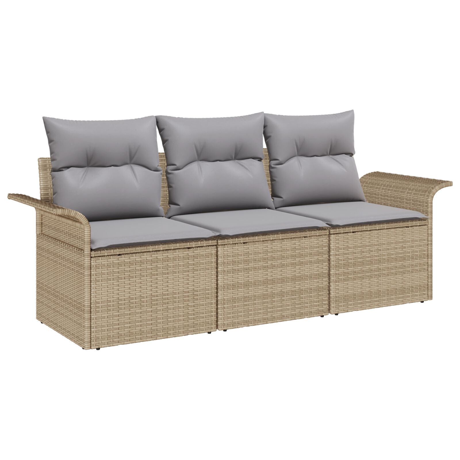 3-Delige Tuinbankset Met Kussens Beige Poly Rattan