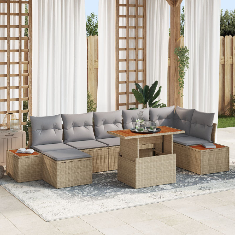 Tuinbank Set Set Van 8 Beige, Grijs Rattan, Polyester