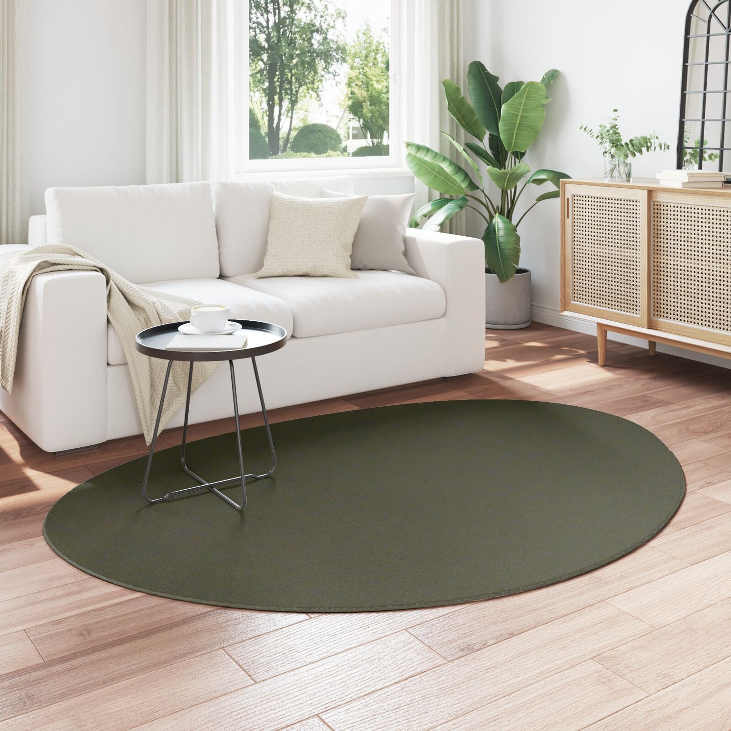 Vloerkleed ""Huarte"" Korte Pool Zacht En Wasbaar Bosgroen 140 x 200 cm Ovaal-Asymmetrisch