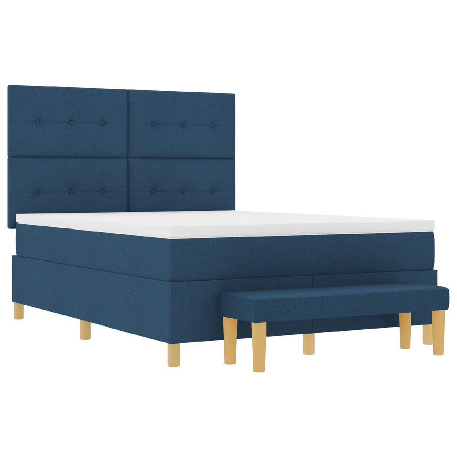 Boxspring Bed Met Matras & Bank Stof Blauw 160 x 200 cm Knopen geplooid