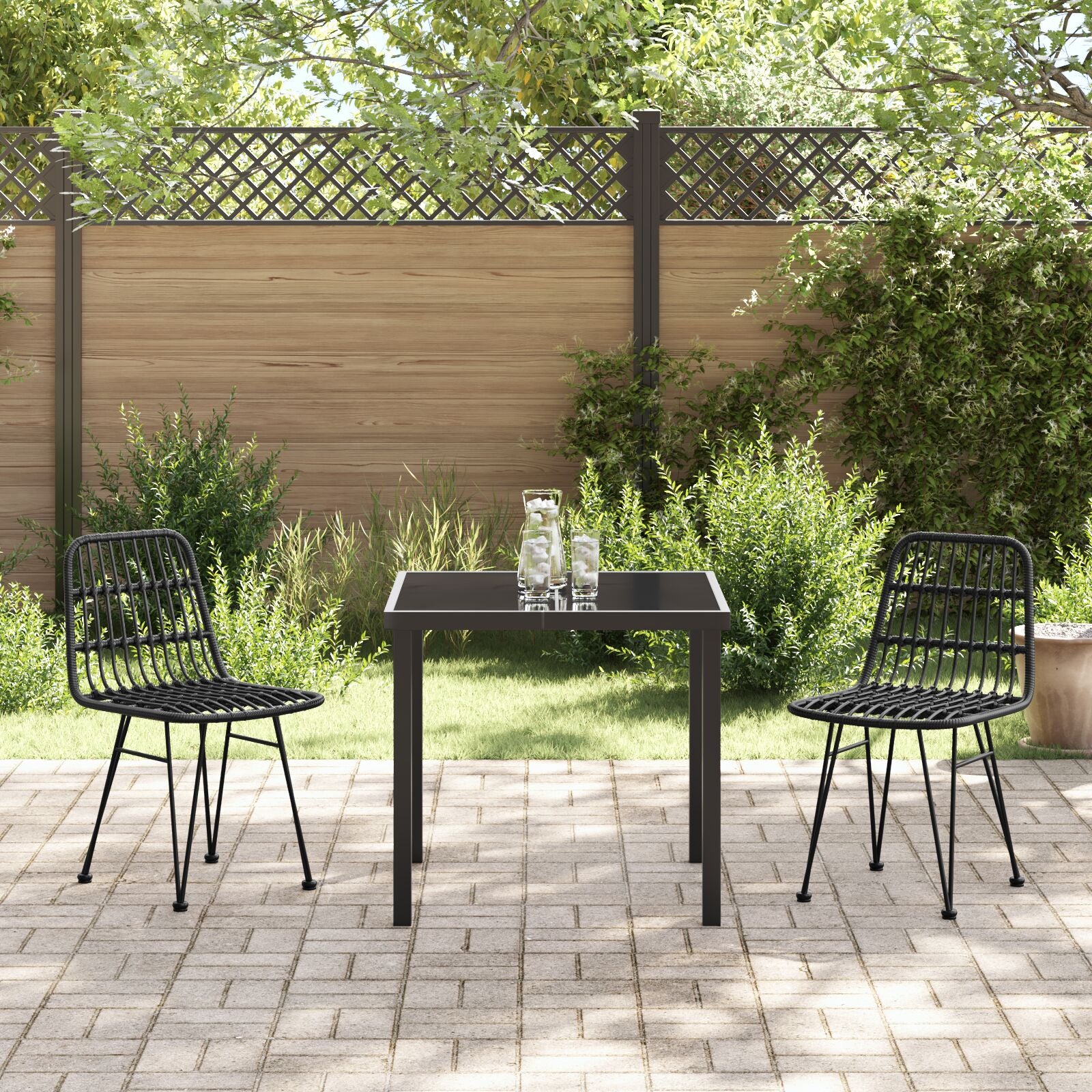 3-Delige Tuin Eettafel Set Zwarte Poly Rattan