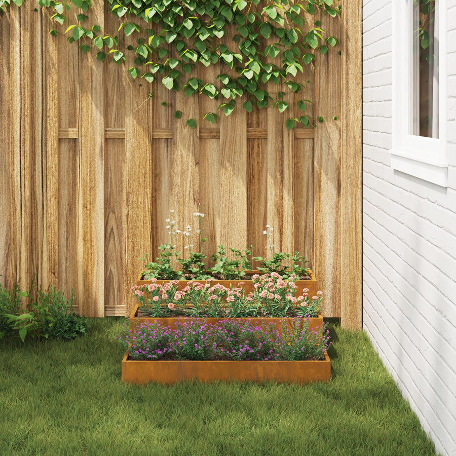 Tuinplanter 3-Lagen 90 x 90 x 35 cm Verweerd staal