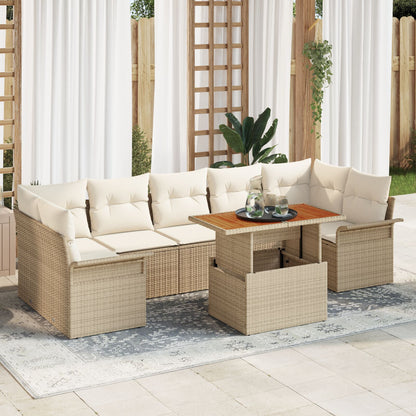 8-Delig Tuinbankstel Met Kussens Beige Poly Rattan Acacia