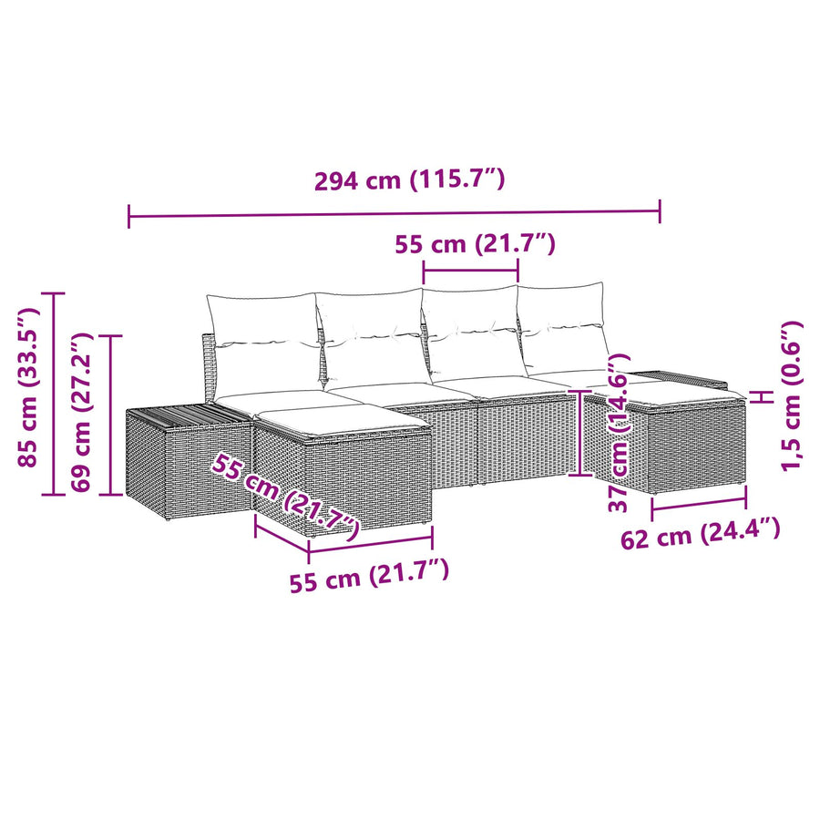 6-Delige Tuin Sofa Set Met Kussens Beige Poly Rattan Acacia