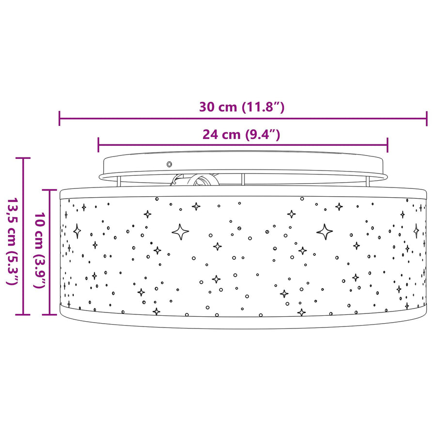 Plafondlampen Ø 30 Cm Kunststof E27 Ø30 x 13,5 cm Grijs met sterrenlampenkap