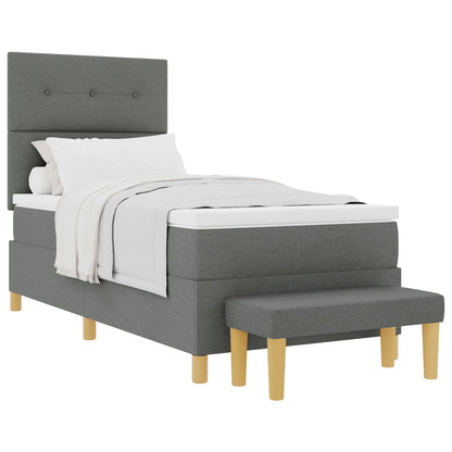 Boxspring Bed Met Matras & Bank Stof Donkergrijs 90 x 190 cm Knopgestikt