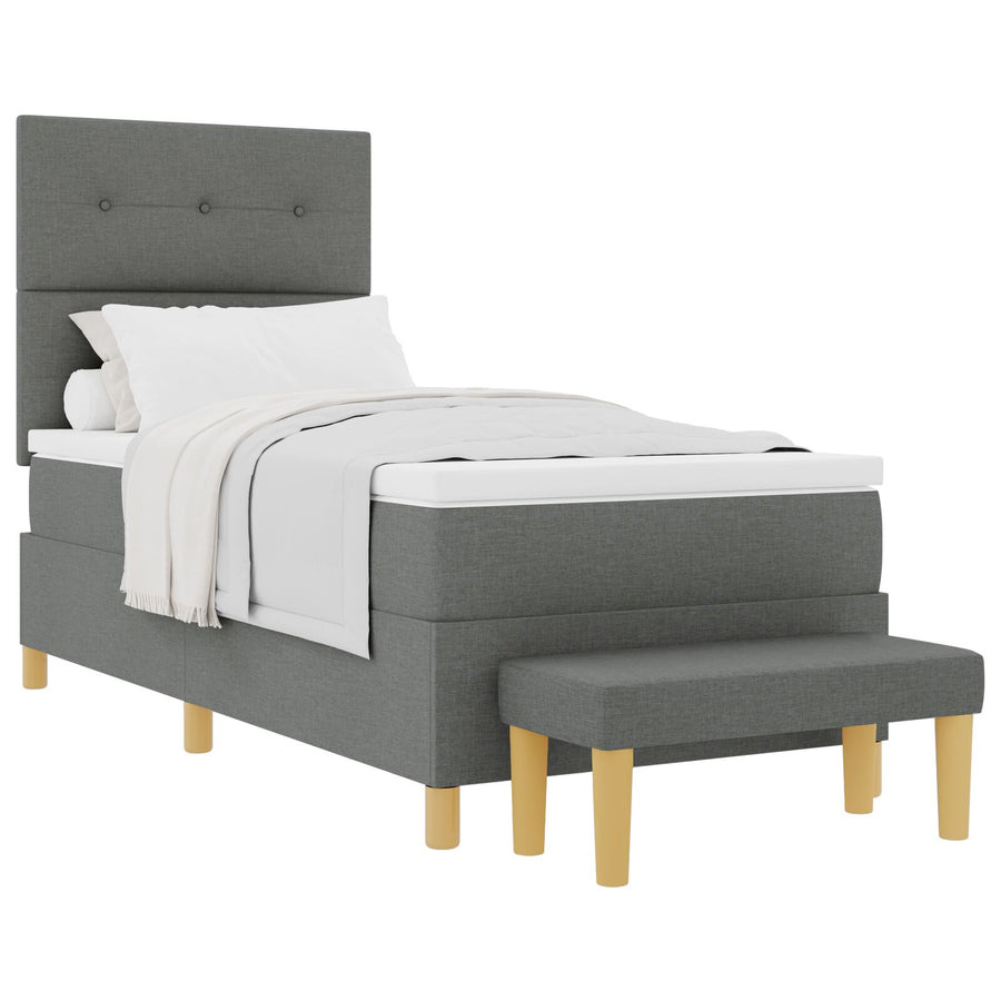 Boxspring Bed Met Matras & Bank Stof Donkergrijs 90 x 190 cm Knopgestikt