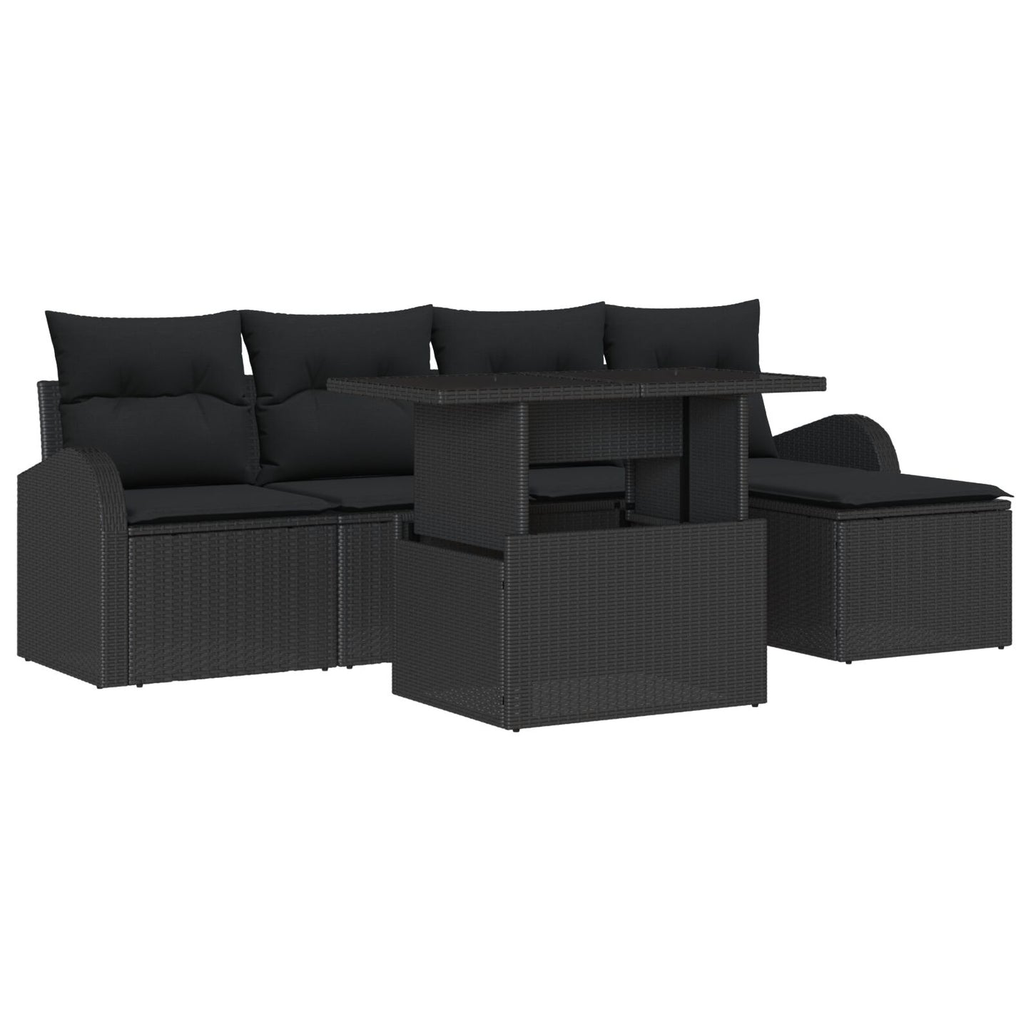 6-Delig Tuinsofa Set Met Kussens Zwart Poly Rattan