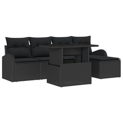 6-Delig Tuinsofa Set Met Kussens Zwart Poly Rattan