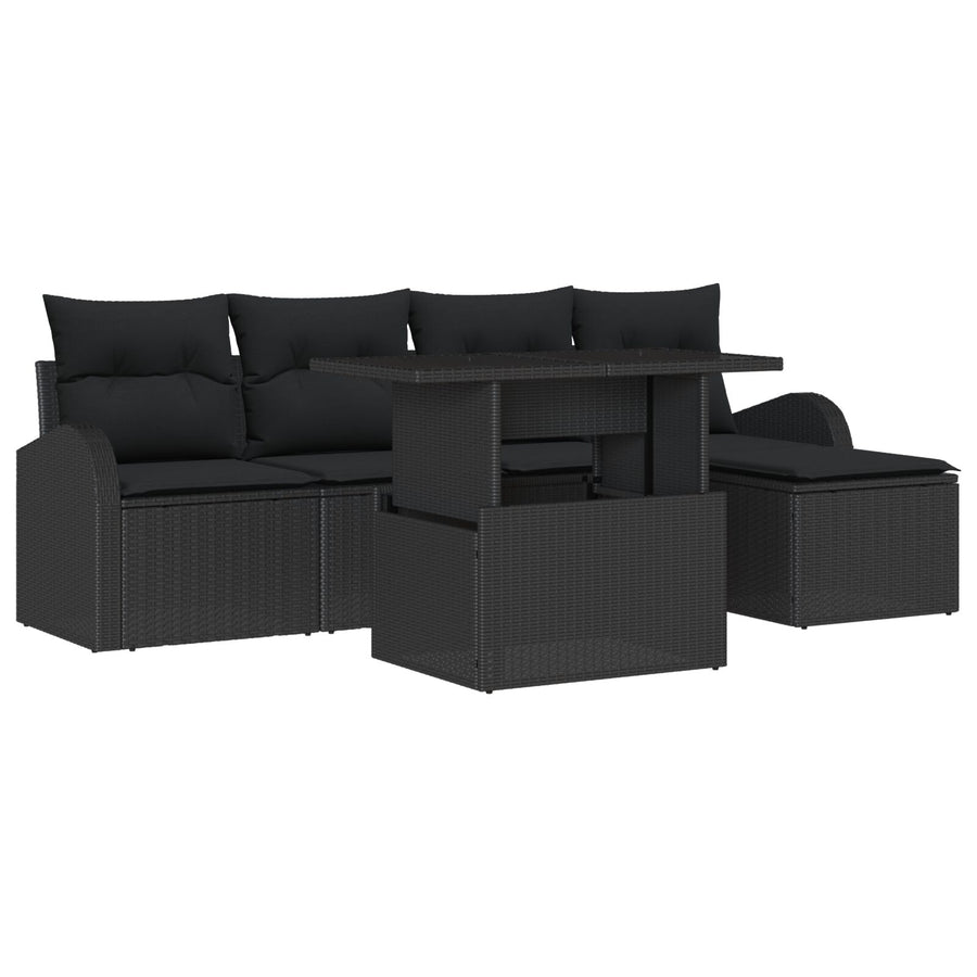 6-Delig Tuinsofa Set Met Kussens Zwart Poly Rattan