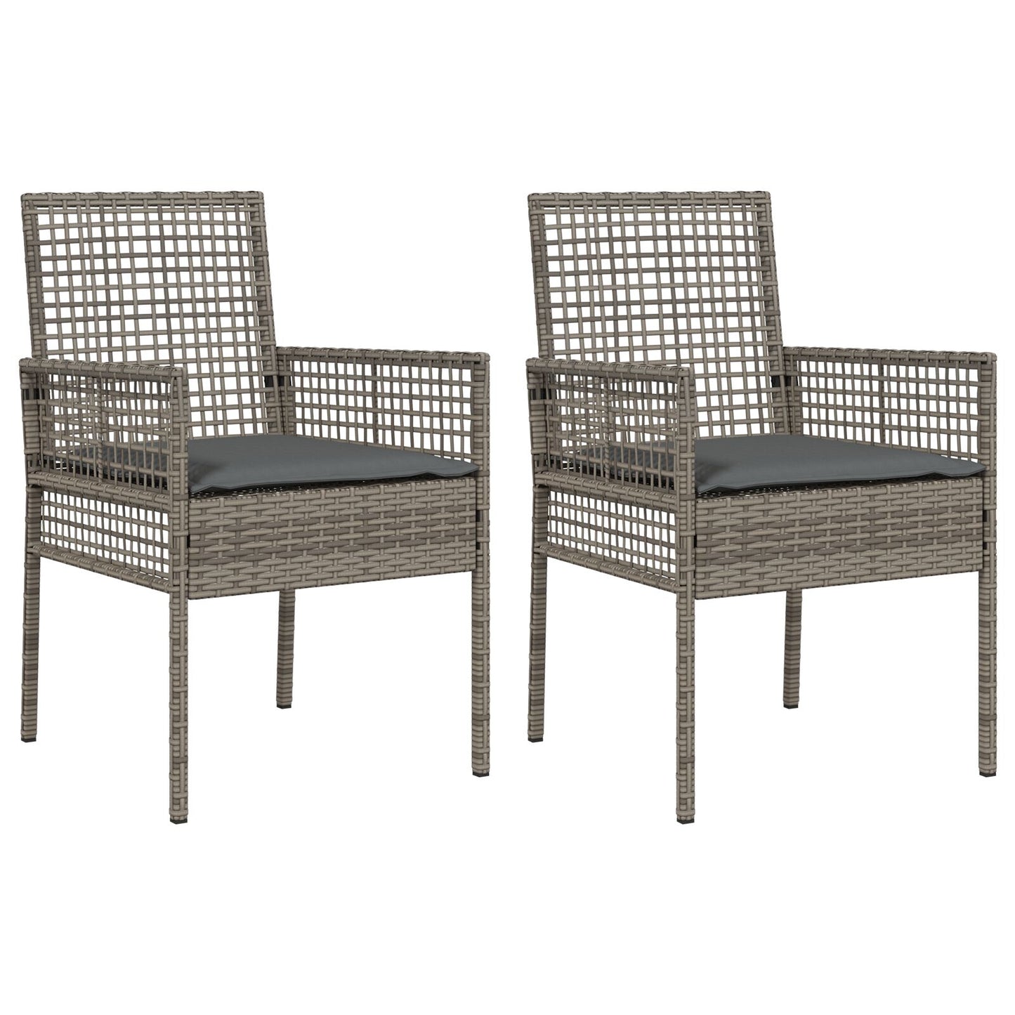 Tuinstoelen 2 Stuks Met Kussens Poly Rattan Grijs en donkergrijs