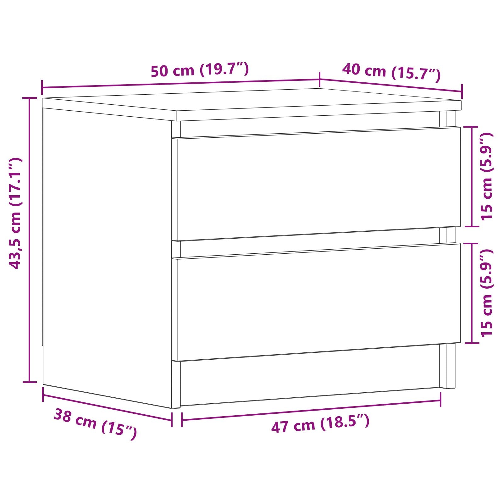 Nachtkastjes 2 Stuks Zwart Eiken 50X40X43,5 Cm Geengineerd Hout