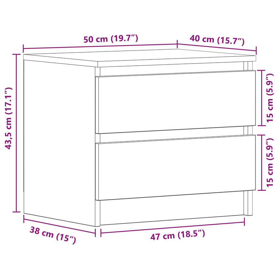 Nachtkastjes 2 Stuks Zwart Eiken 50X40X43,5 Cm Geengineerd Hout