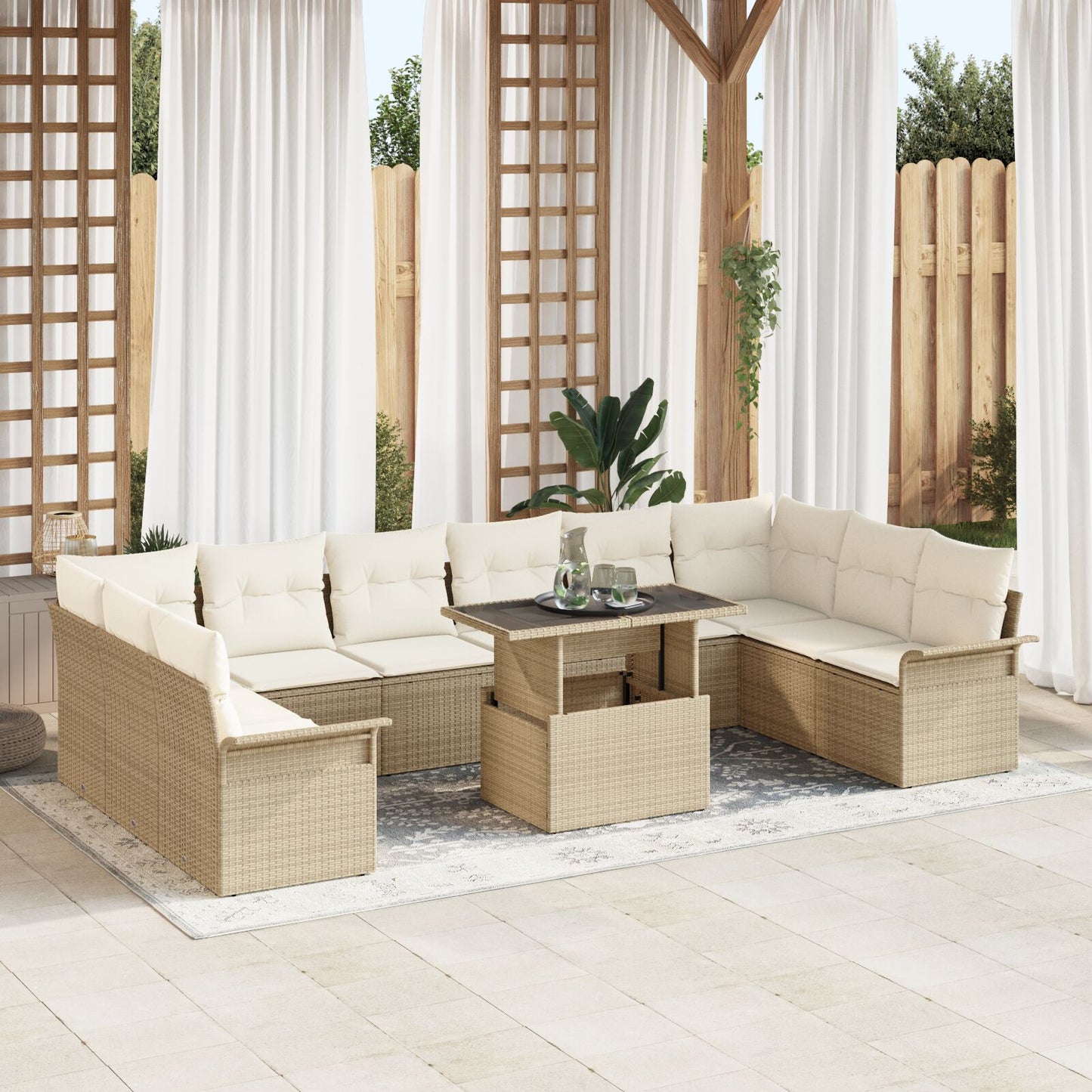 11-Delige Tuin Sofa Set Met Kussens Beige Poly Rattan