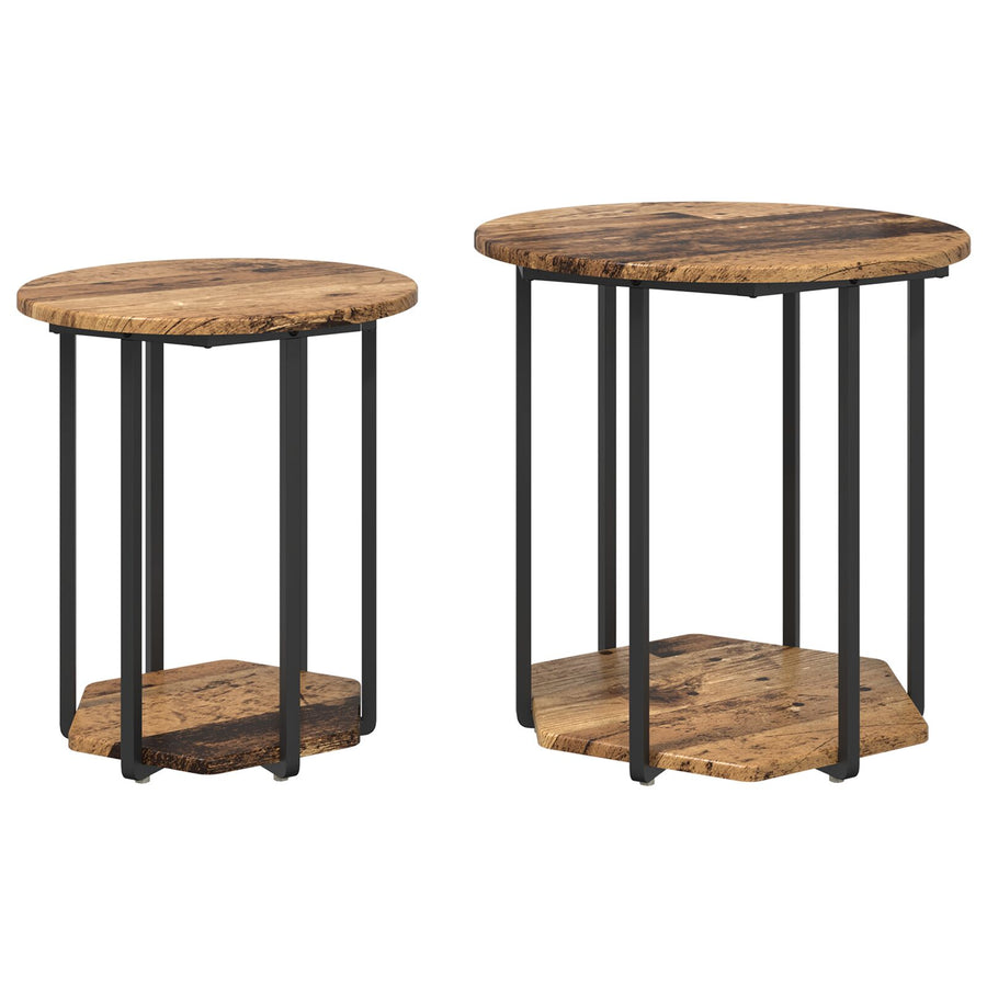 Bijzettafeltjes 2 Stuks Combinatie Van Hout En Metaal Oud Hout