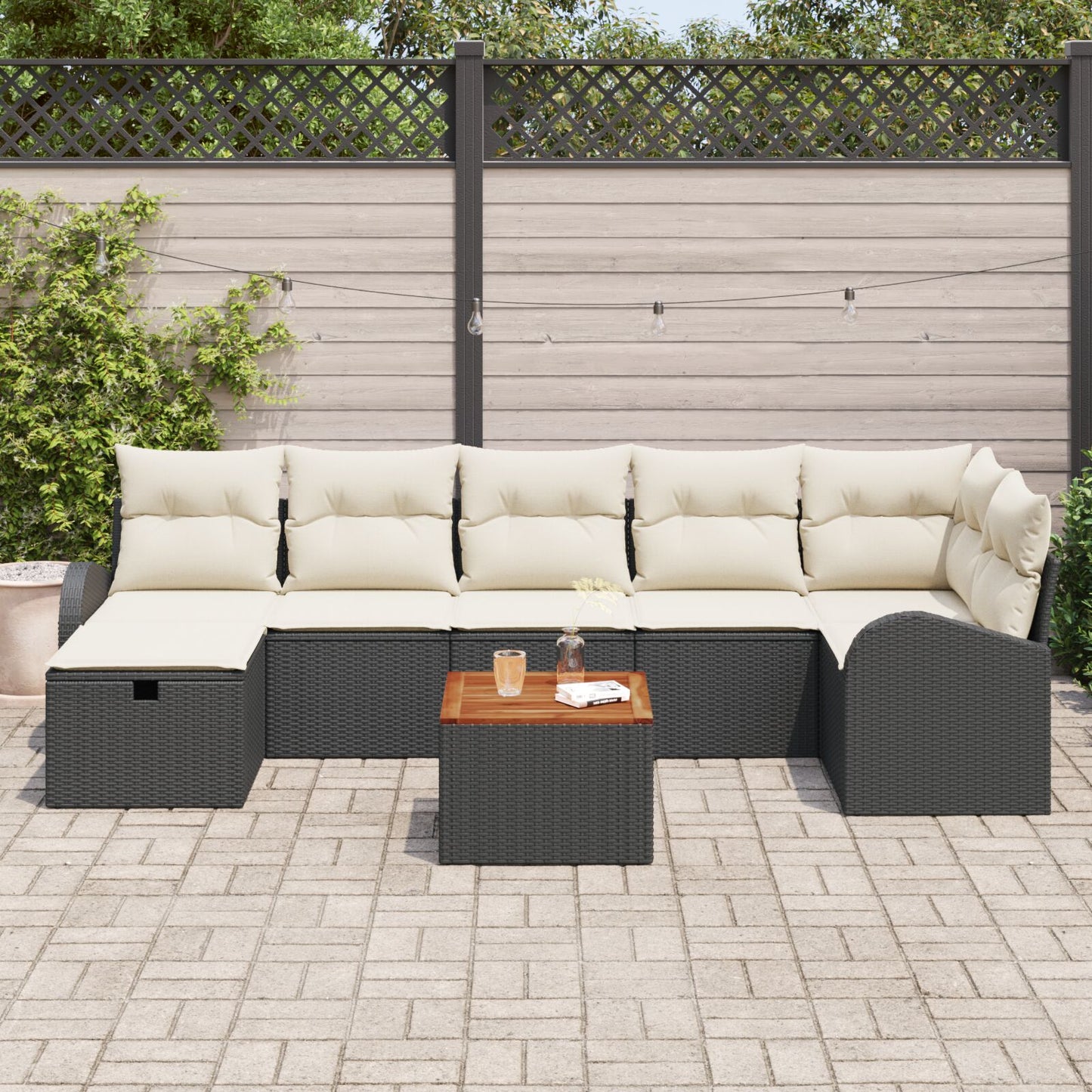 8-Delig Tuin Sofa Set Met Kussens Zwart Poly Rattan