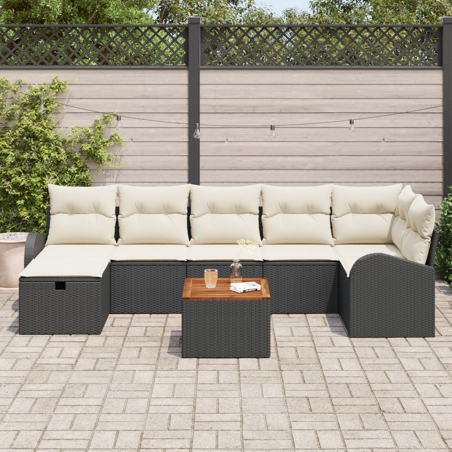 8-Delig Tuin Sofa Set Met Kussens Zwart Poly Rattan