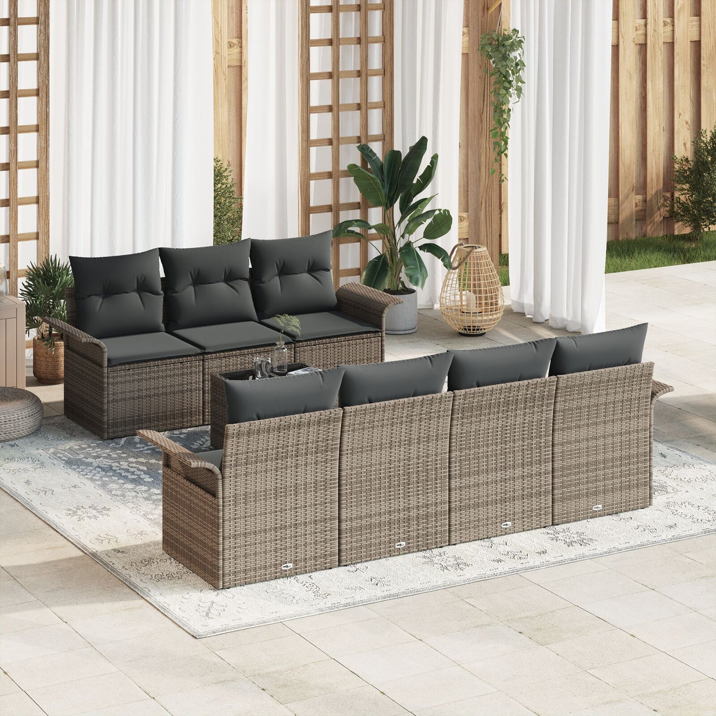8-Delige Tuin Sofa Set Met Kussens Grijs Poly Rattan