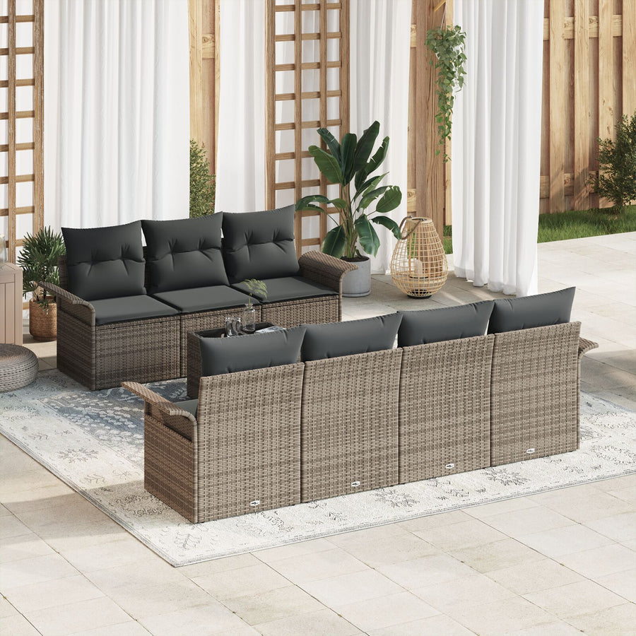 8-Delige Tuin Sofa Set Met Kussens Grijs Poly Rattan
