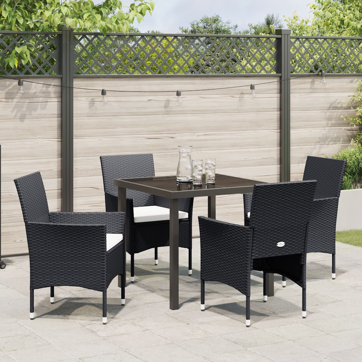 5-Delige Tuin Eetset Zwart Poly Rattan