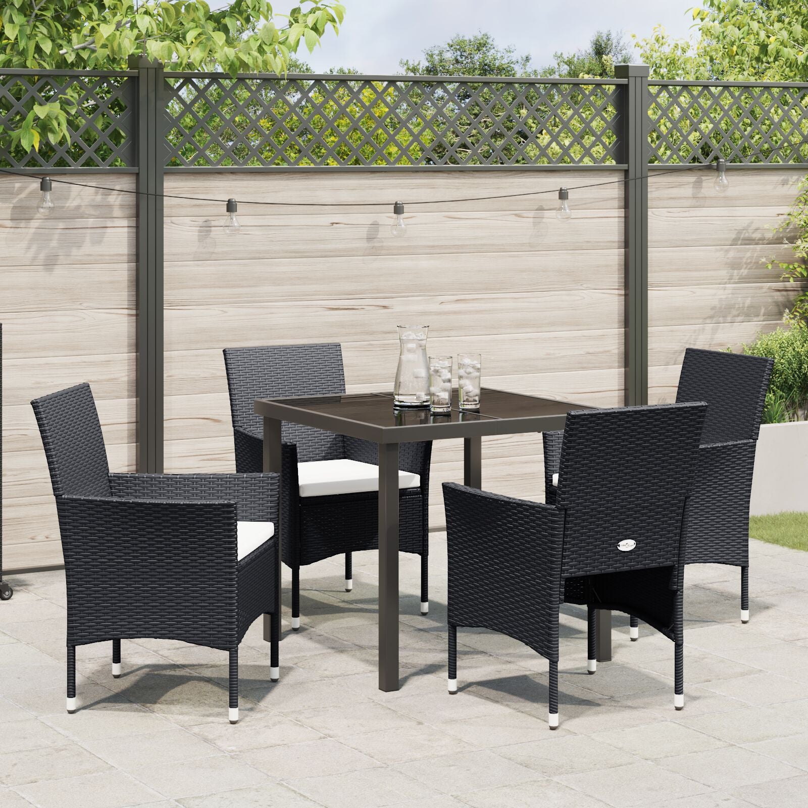5-Delige Tuin Eetset Zwart Poly Rattan