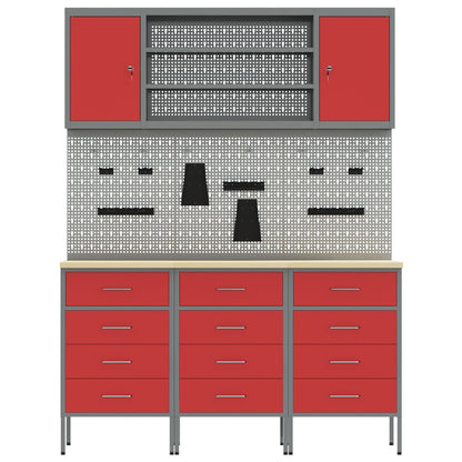 7-Delige Werkbankset Staal 3x (85 cm) Rood 4x kast + 4x pegboard