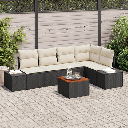 6-Delige Tuin Sofa Set Met Kussens Zwart Poly Rattan Acacia