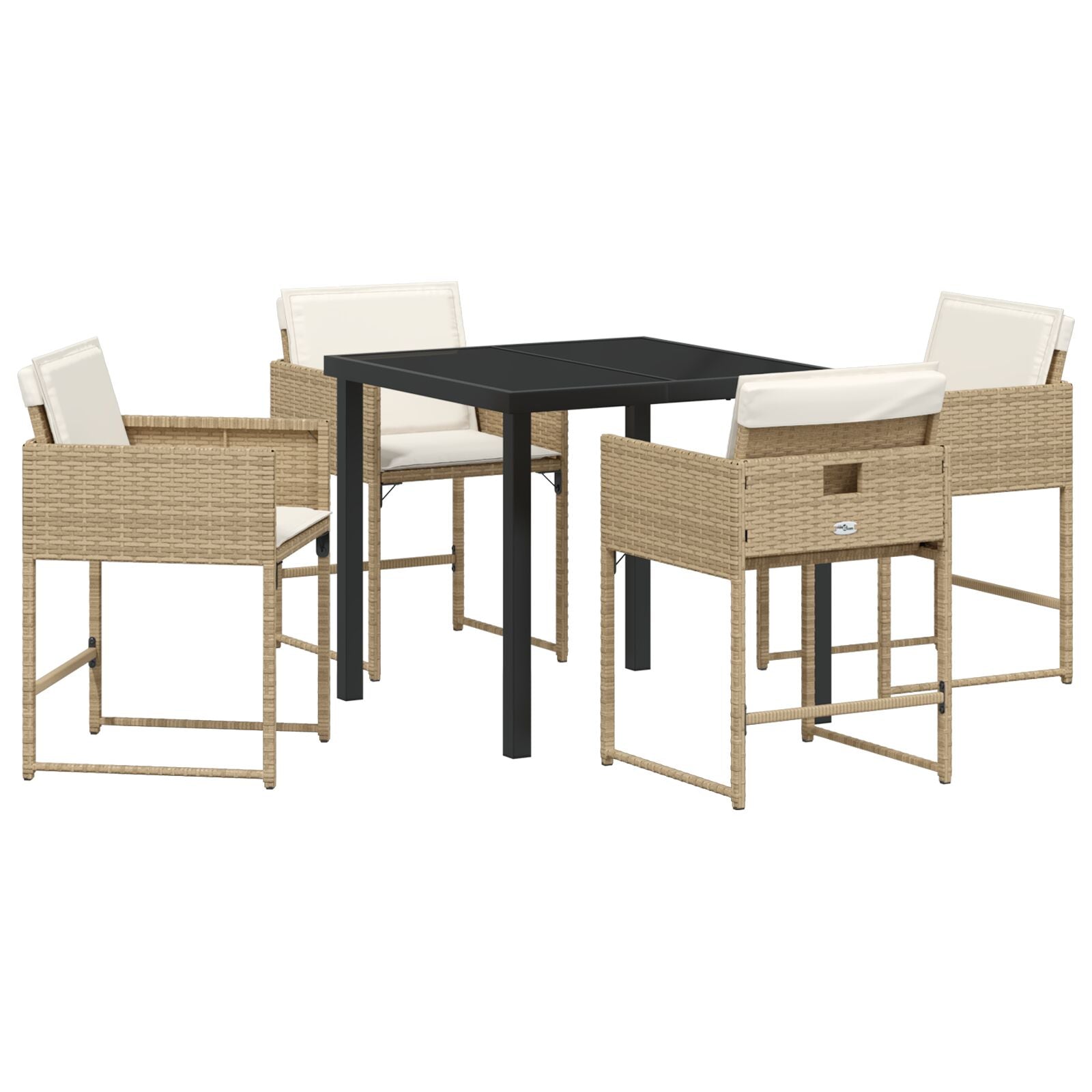 5-Delige Tuin Dinerset Met Kussens Beige Poly Rattan