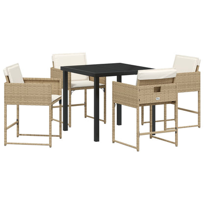 5-Delige Tuin Dinerset Met Kussens Beige Poly Rattan
