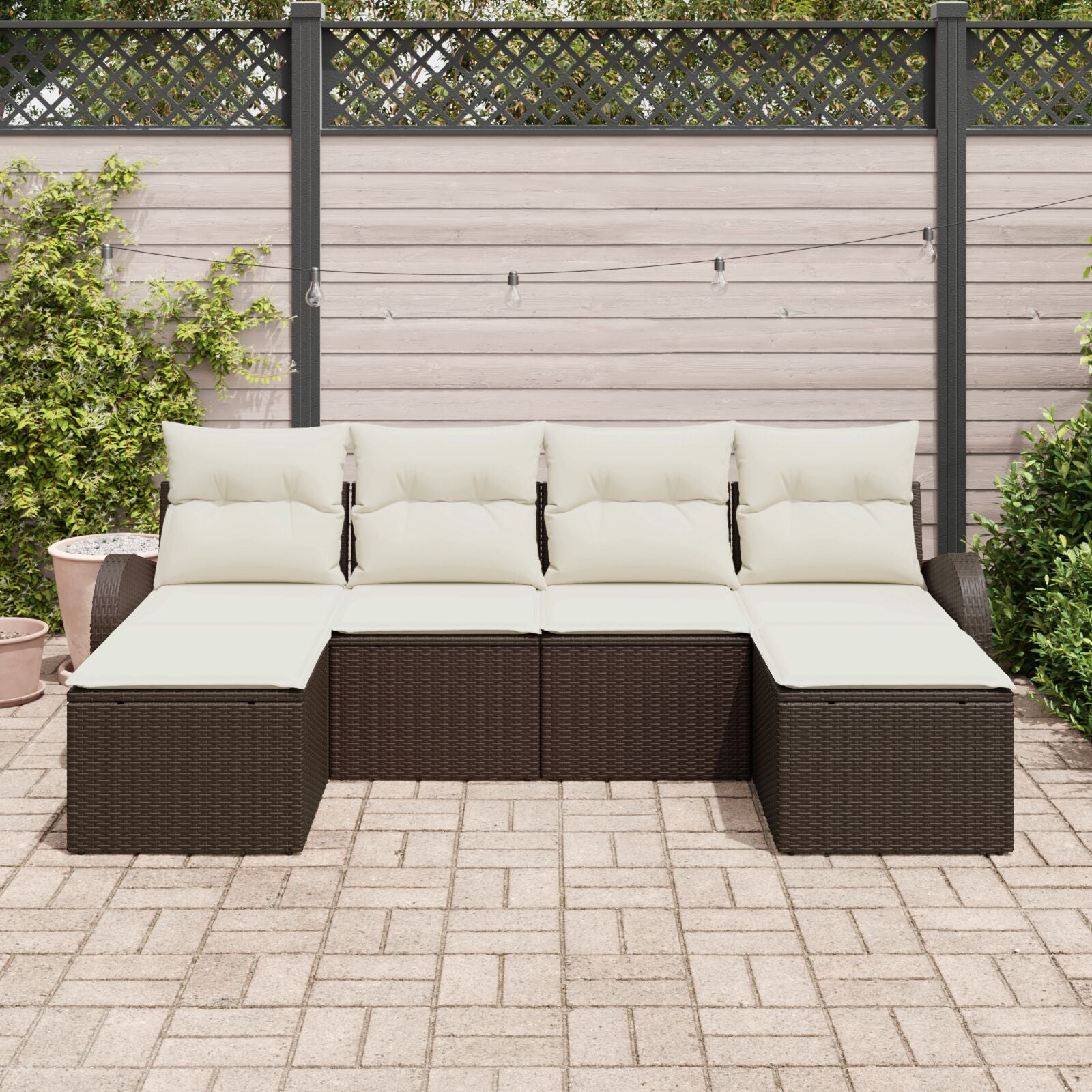 6-Delige Tuin Sofa Set Met Kussens Bruin Poly Rattan