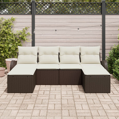 6-Delige Tuin Sofa Set Met Kussens Bruin Poly Rattan