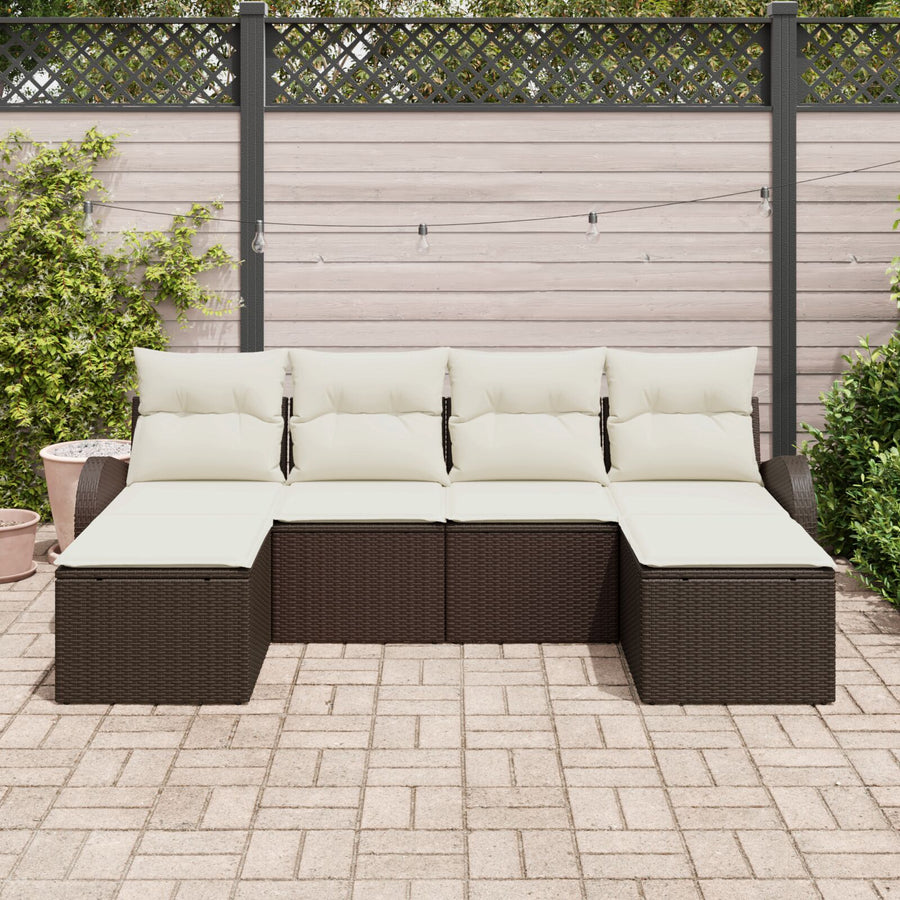 6-Delige Tuin Sofa Set Met Kussens Bruin Poly Rattan