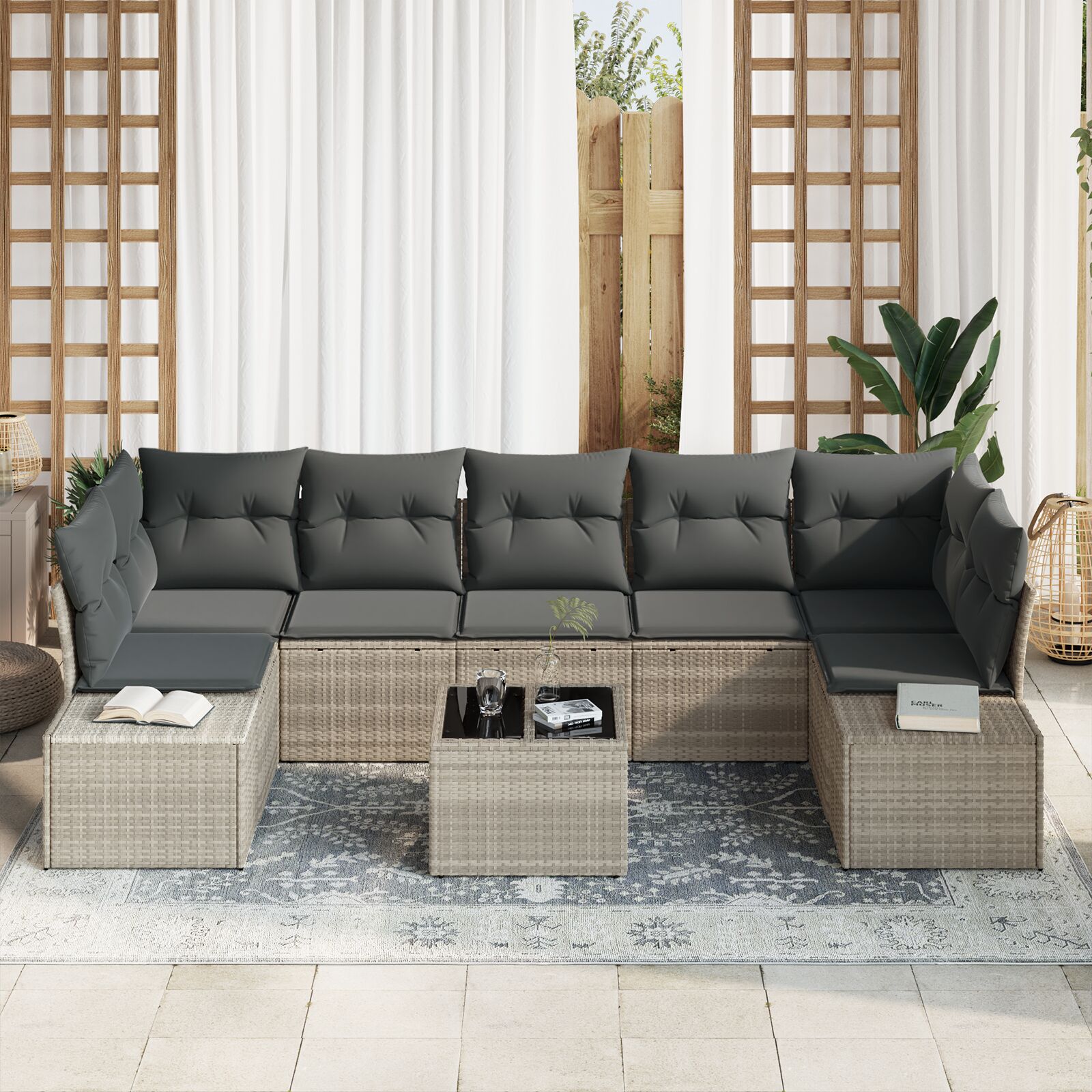 8-Delige Tuin Sofa Set Met Kussens Lichtgrijs Poly Rattan