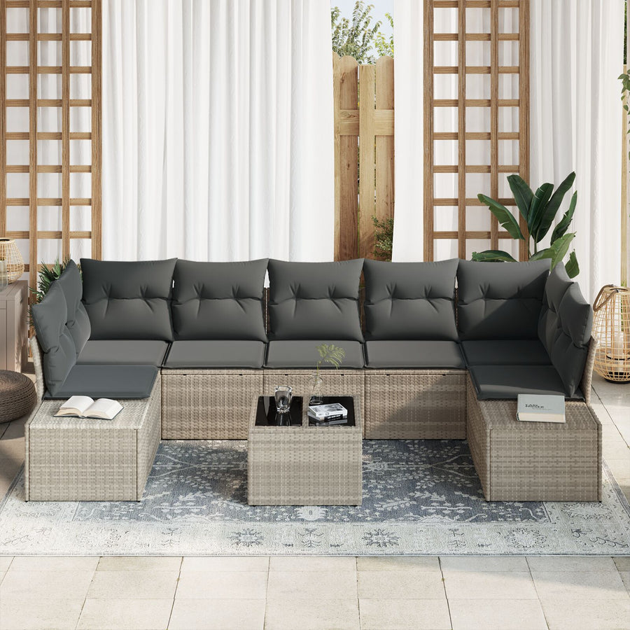 8-Delige Tuin Sofa Set Met Kussens Lichtgrijs Poly Rattan