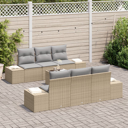 Tuin Sofa Set 7 Stukken Beige En Lichtgrijs Rattan, Polyester