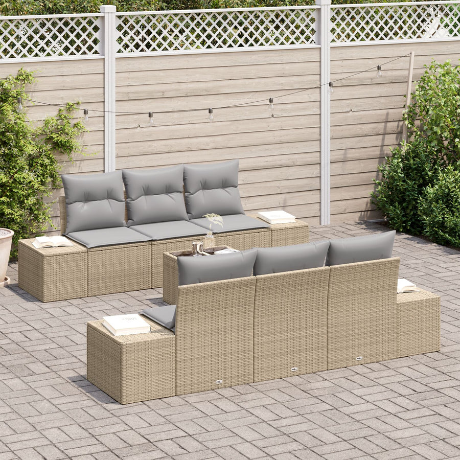 Tuin Sofa Set 7 Stukken Beige En Lichtgrijs Rattan, Polyester