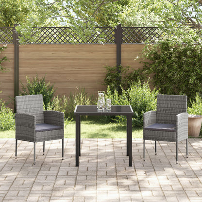 3-Delige Tuin Eetset Met Kussens Grijs Poly Rattan