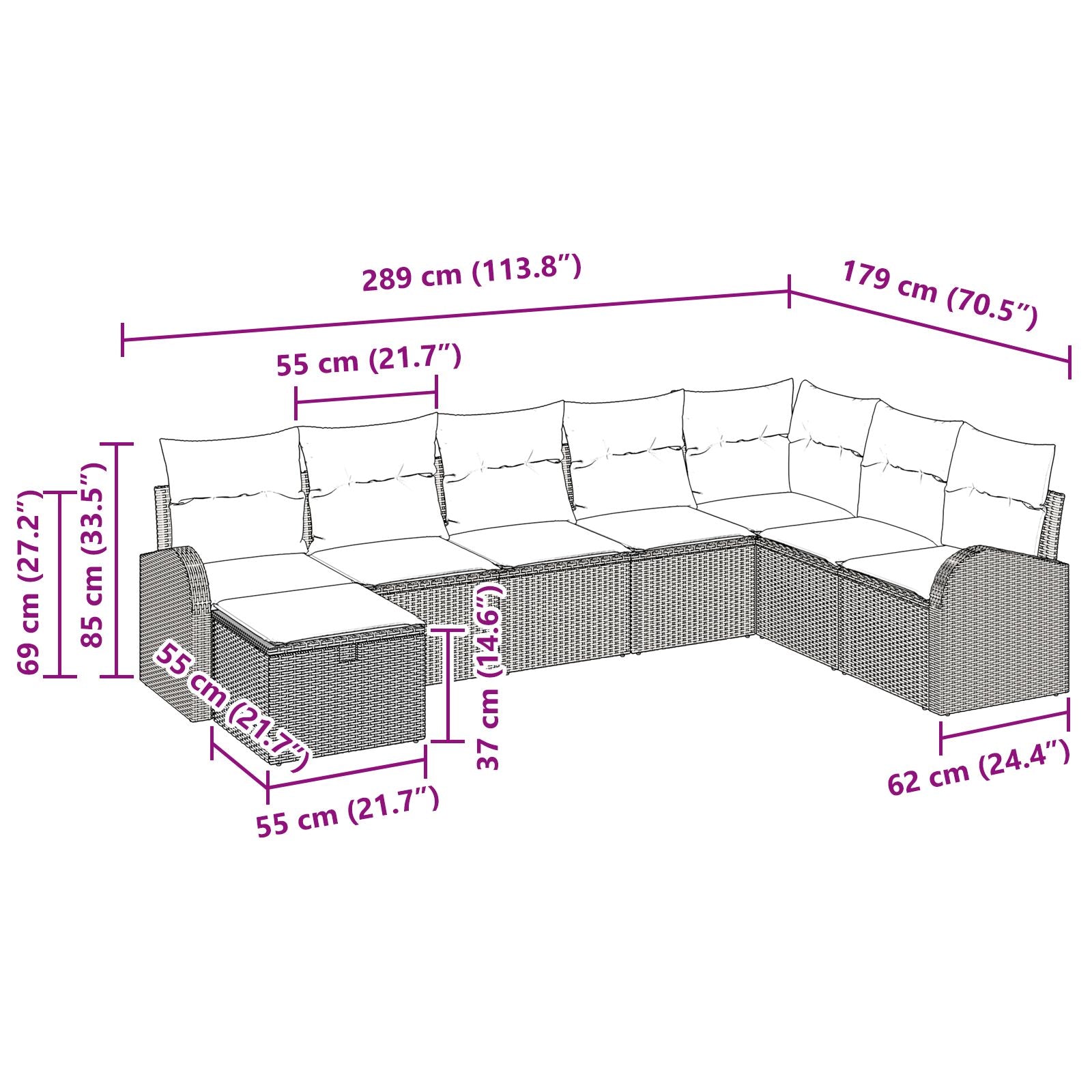 8-Delige Tuin Sofa Set Met Kussens Grijs Poly Riet