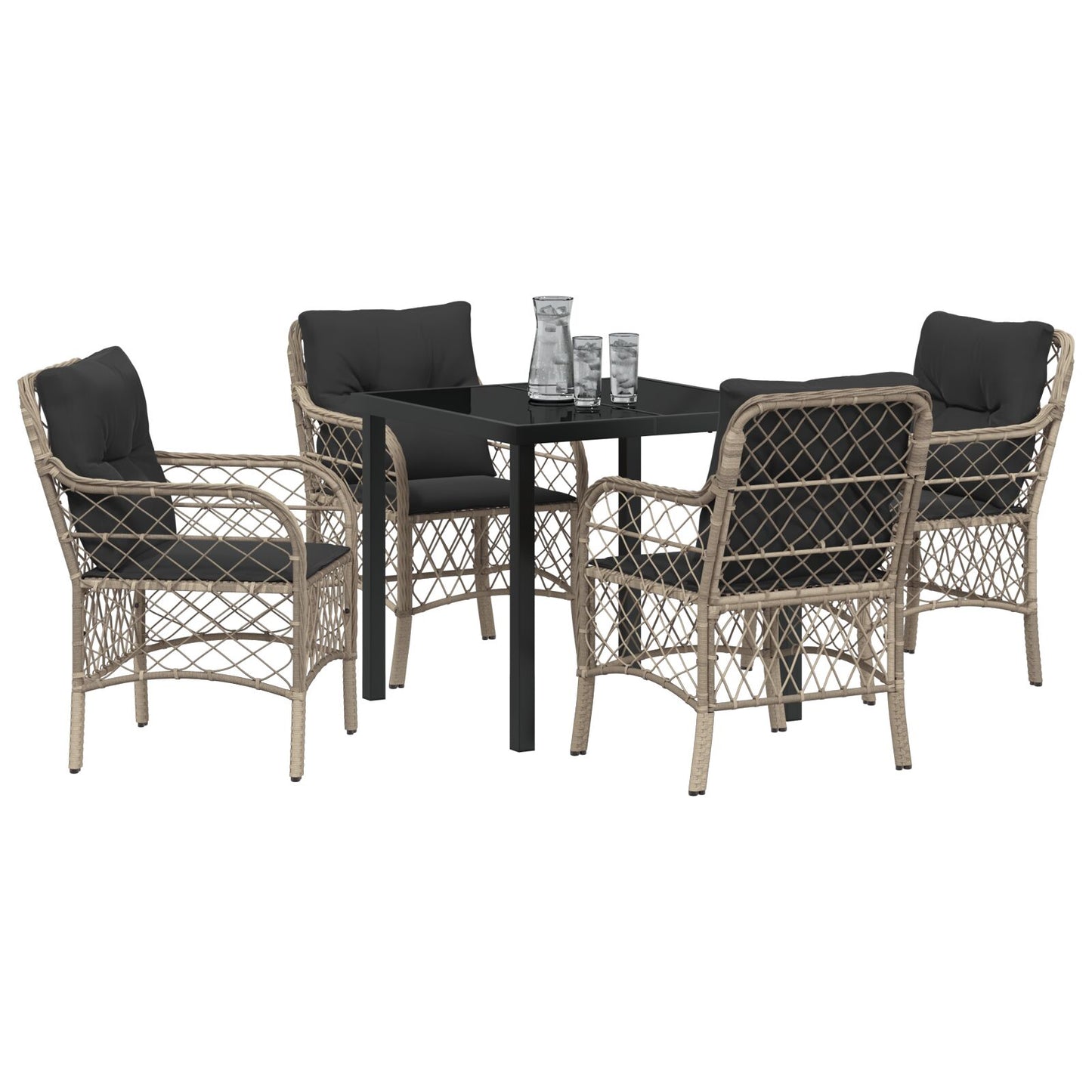 5-Delige Tuin Eetset Met Kussens Lichtgrijs Poly Rattan