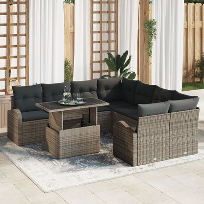 9-Delige Tuin Sofa Set Met Kussens Grijs Poly Rattan