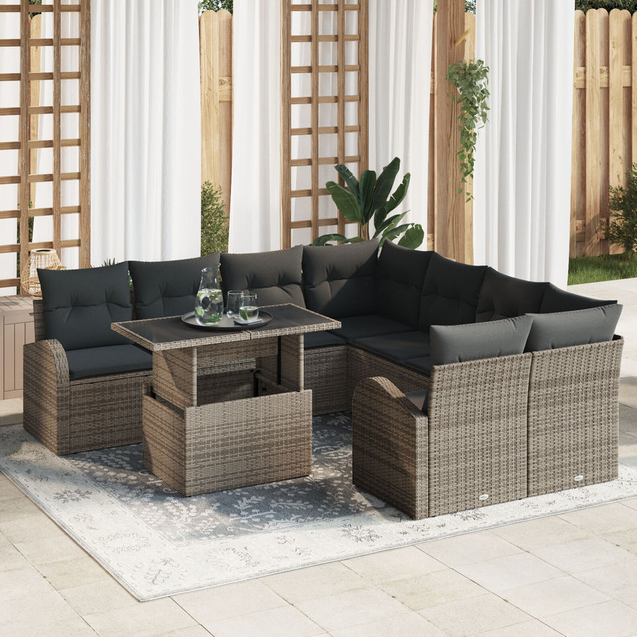 9-Delige Tuin Sofa Set Met Kussens Grijs Poly Rattan